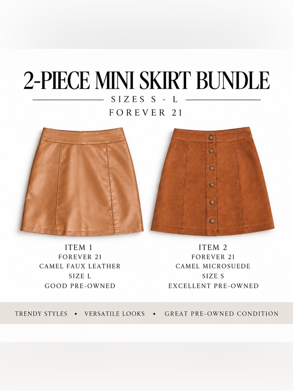 Forever 21 2-Piece Faux Leather Microsuede Mini Skirt Bundle S L